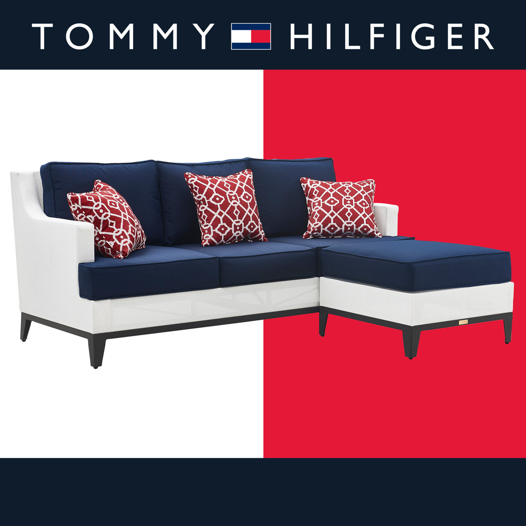 Tommy Hilfiger Hampton Outdoor Mesh Sectional with Cushions, Coastal White and Navy Tommy Hilfiger