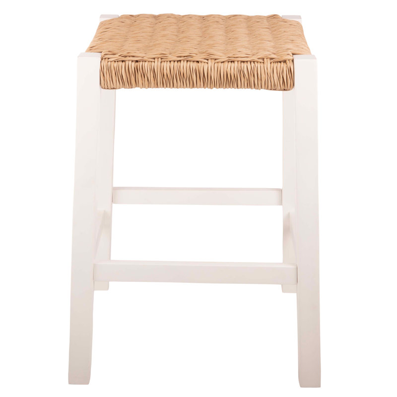 Bar Stool with Handcrafted Woven Rope Seat - Newport Collection 24in Counter Height Stool for Kitchen, Bar or Dining Room - Wood Barstools (White)