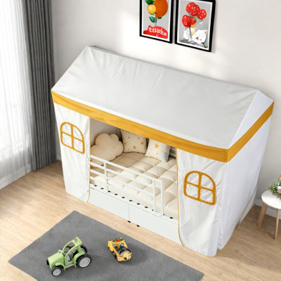 Lits avec rangement, structure de maison en métal blanc, chambre d'enfant moderne