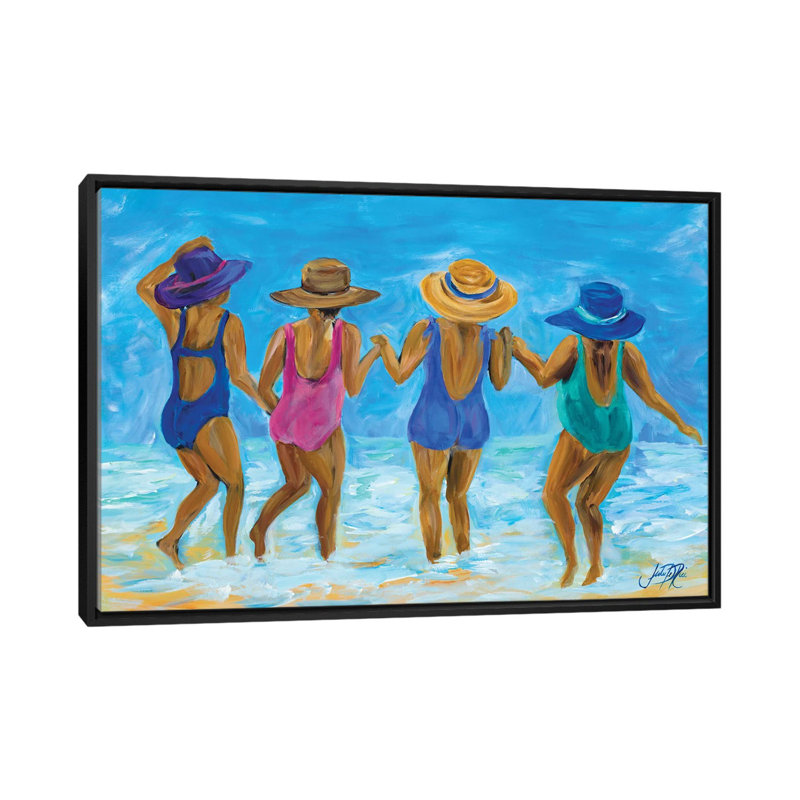 Mesdames sur la plage, impression sur toile par Julie Derice, Cadre noir, H 18 po x l 26 po x P 1,5 po
