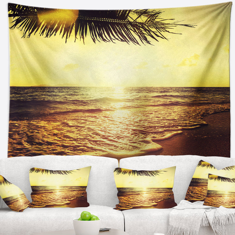 Tapisserie bord de mer jaune tropical, H 32 po x l 39 po