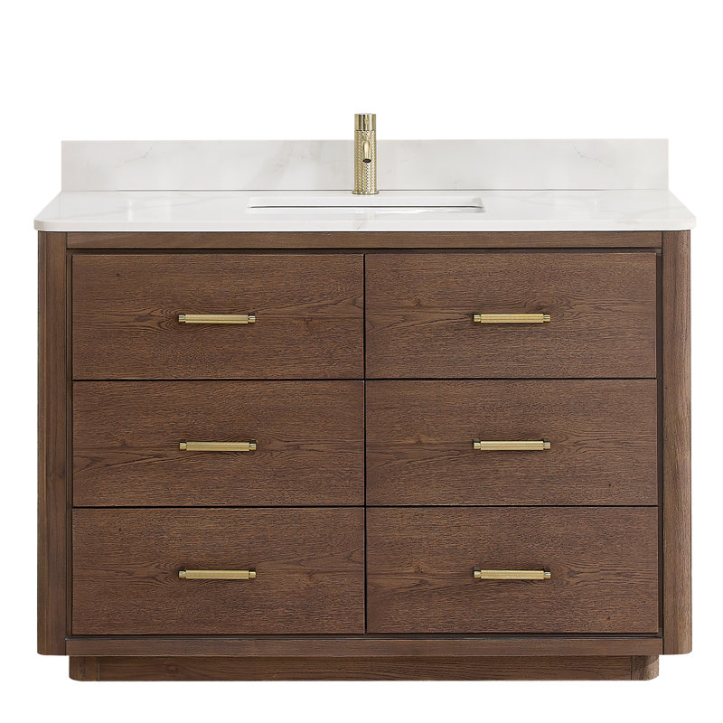 Ensemble de meuble-lavabo simple 48 po Porto, Chêne brun foncé, Or
