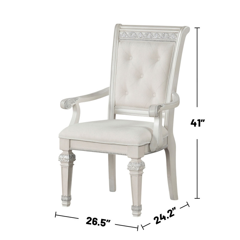 Ensemble de 2 fauteuils de salle à manger rembourrés avec boutons capitonnés ivoire
