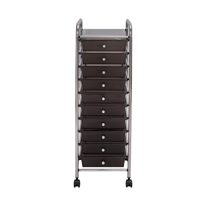 Black 10-Drawer Rolling Utility Storage Organizer with Chrome Frame