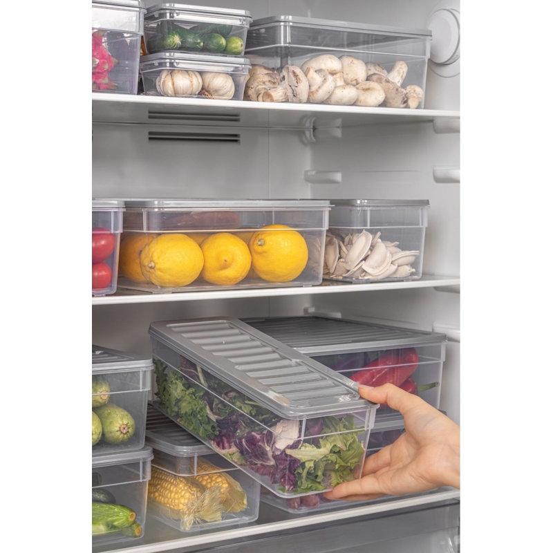 Durable Storage Box Set (4 Pieces), Grey, Small: 8.9 x 11.2 x 3.5 inches (5.3 Qt) | Large: 8.9 x 11.2 x 2.0 inches (2.4 Qt) | 100% Plastic, Dishwasher & Microwave Safe (Up to 203°F), Freezer Safe (Down to -13°F)