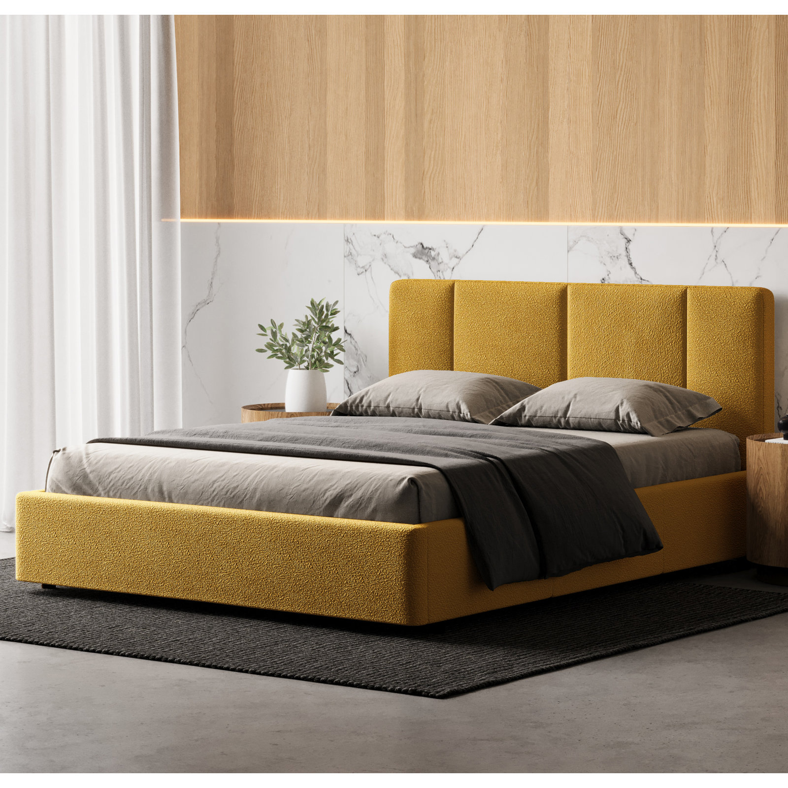 Ruthie Upholstered Bed, Queen, Mustard