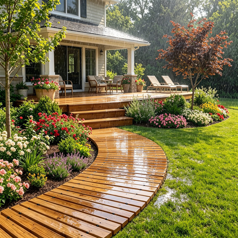 Allée de jardin incurvée de 7 pi en bois, 17 po de large avec surface antidérapante pour mariage dans la cour