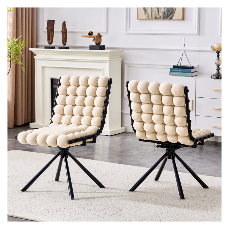 Ensemble de 2 chaises de salle à manger en velours beige et pieds en métal noir