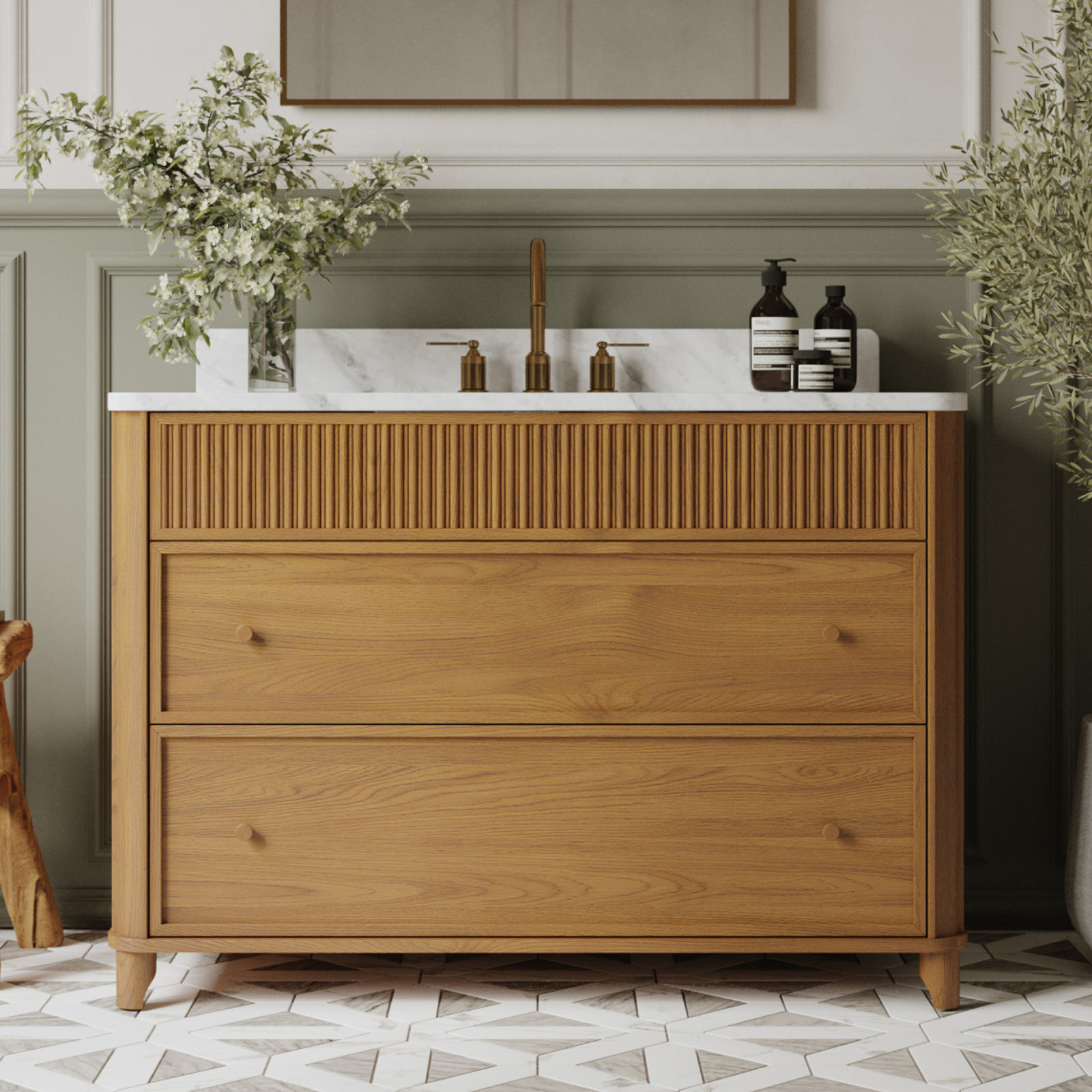 Kennedy Oak Single Bathroom Vanity, 48", Enhanced Natural Oak