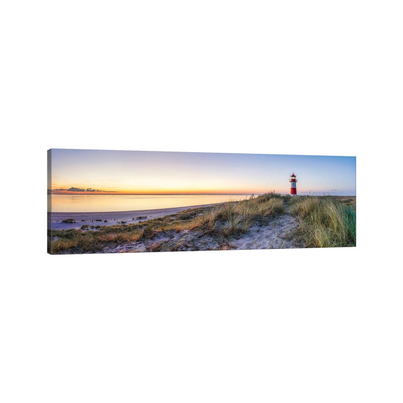 Sunrise At The Lighthouse List Ost, North Sea Coast, Island Of Sylt, Germany by Jan Becke - Wrapped Canvas Panoramic Print