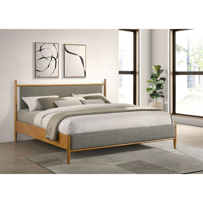 Light Brown Eastern King Panel Platform Bed