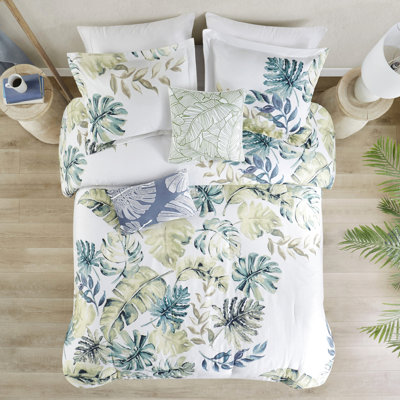 Édredon 6 pièces en coton avec imprimé de plante tropicale