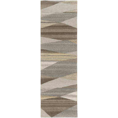 Tapis brun foncé / beige / gris en laine touffeté à la main Ayeln