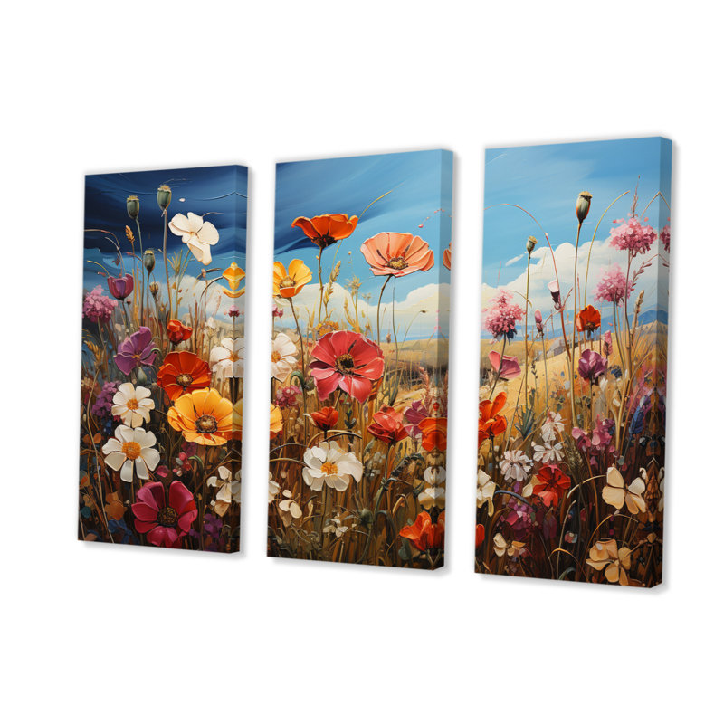 Wildflowers Symphony Field I - 3 pièces sur toile tendue, H 40 po x l 60 po x P 1 po