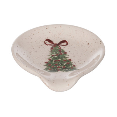 Arbre de Noël en céramique avec repose-cuillère - Repose-cuillère en résine crème pour Halloween - Décoration de table parfaite pour une utilisation à l'intérieur - Cadeau idéal pour une hôtesse et un cadeau de Noël