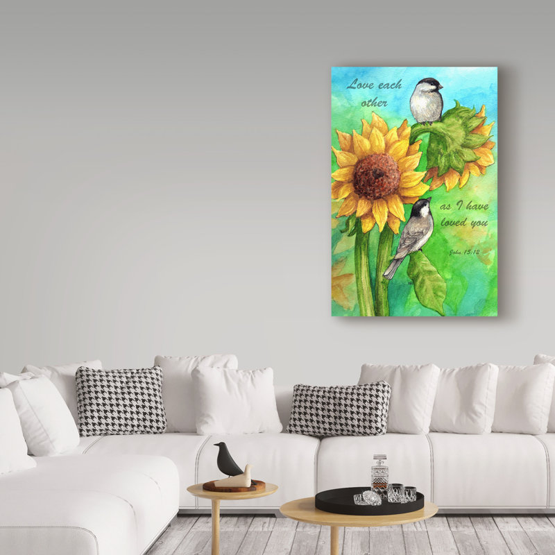 «Sunflower and Chickadee», reproduction d'impression sur toile tendue, H 24 po x l 16 po x P 2 po