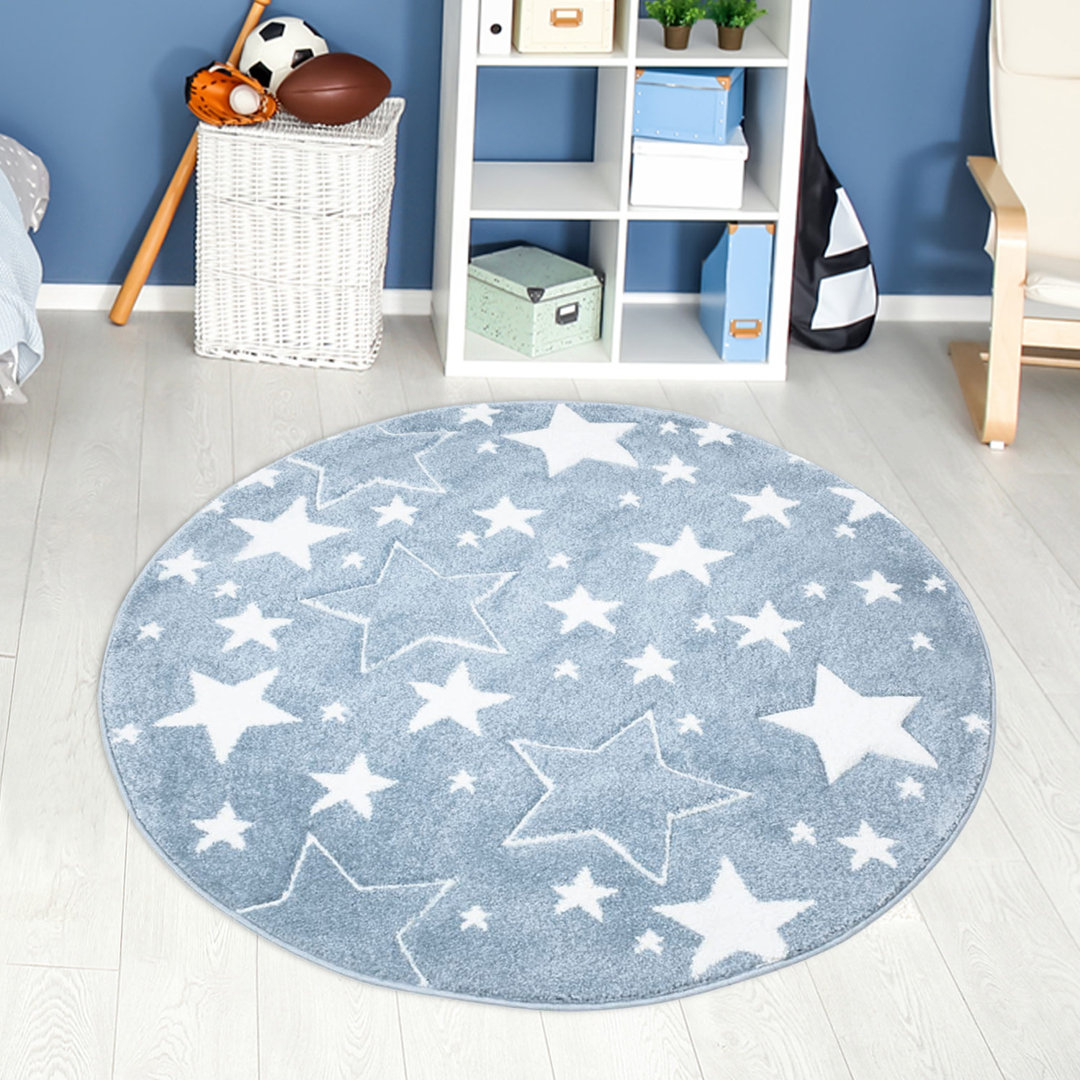 Kinderteppich Sterne Bueno 1325 Blau Kurzflor Kinderzimmer Anglers