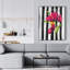 Fleurs sur rayures noires et blanches - Art sur toile botanique