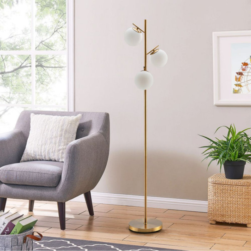 3-Globe Floor Lamp With Foot Switch And Bulb Bases