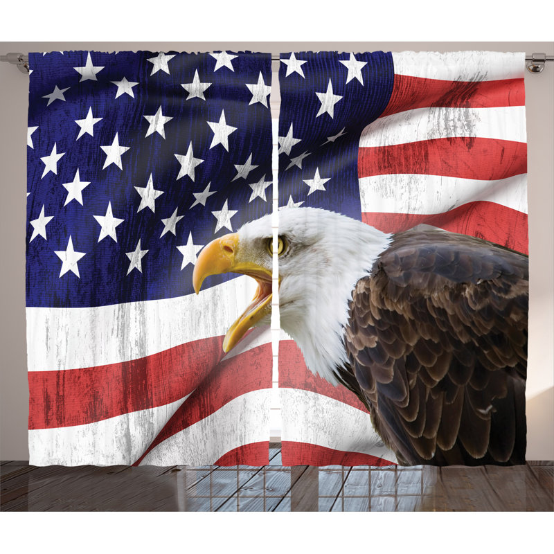 Eagle on Foreground Banner Decor Graphic Print Semi-Sheer Rod Pocket Curtain Panels, 54" W x 84" L