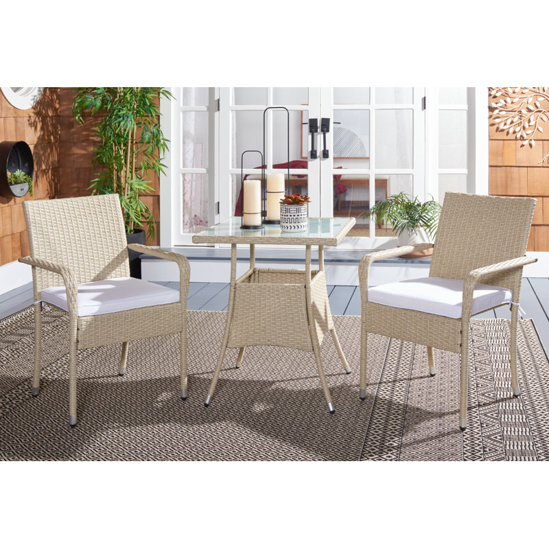 Frazer 3-Piece Wicker Square Set with Cushions, Beige