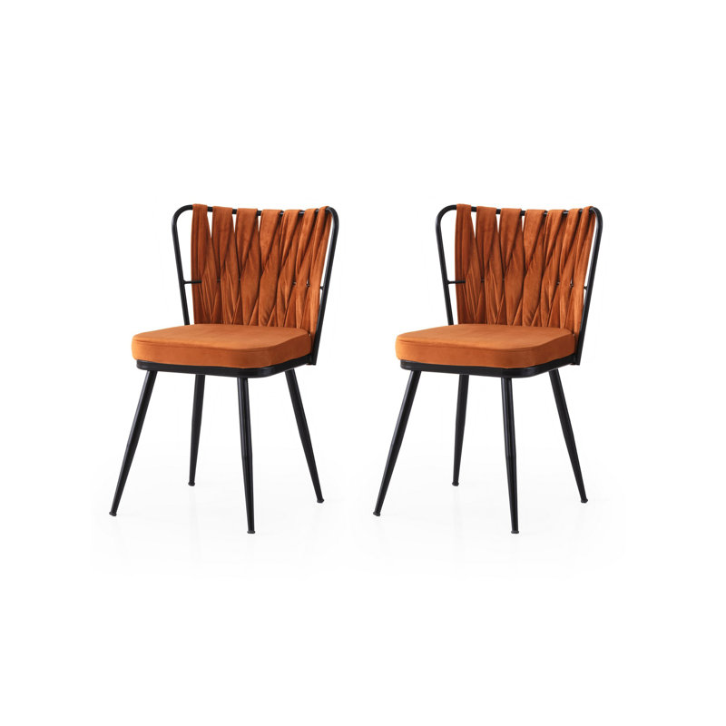 Ensemble de chaises modernes (2 pièces), noir et orange, 16,9 po x 32,3 po x 16,9 po | Structure durable en fer à 100%, siège en panneau de particules recouvert de mélamine, dossier en contreplaqué | Parfait pour la salle à manger, la cuisine et la décoration intérieure élégante