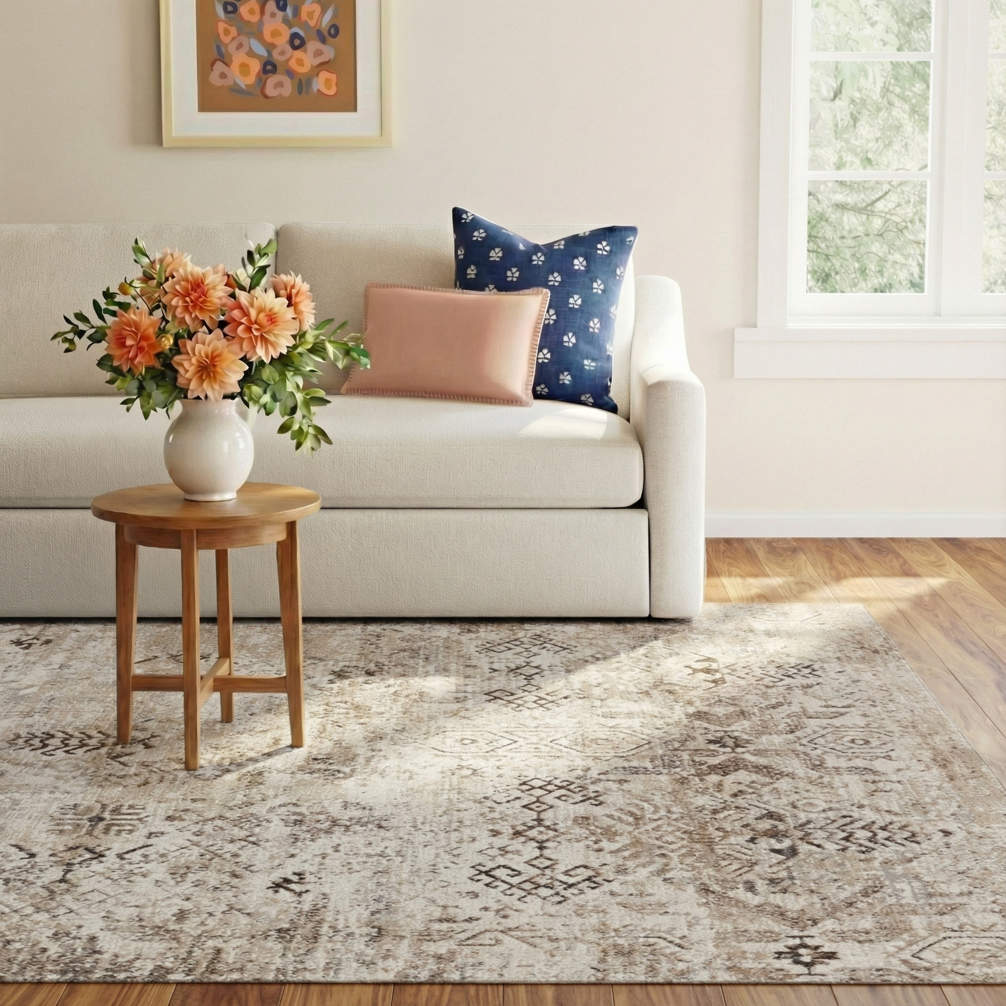 Phoebe Brown/Cream Rug, Rectangle 7'10" x 10'
