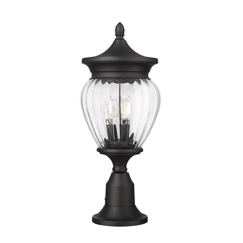 Davina 22.25-Inch Black Aluminum Pier Mounted Outdoor Light with Ribbed Glass
