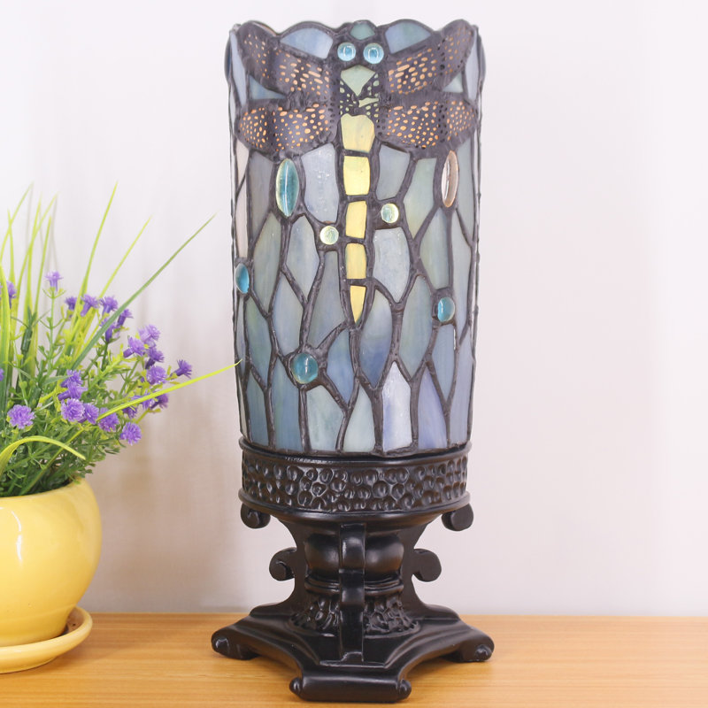 Small Tiffany Table Lamp Sea Blue Dragonfly Style Mini Stained Glass Desk Lamp 4X10 INCH