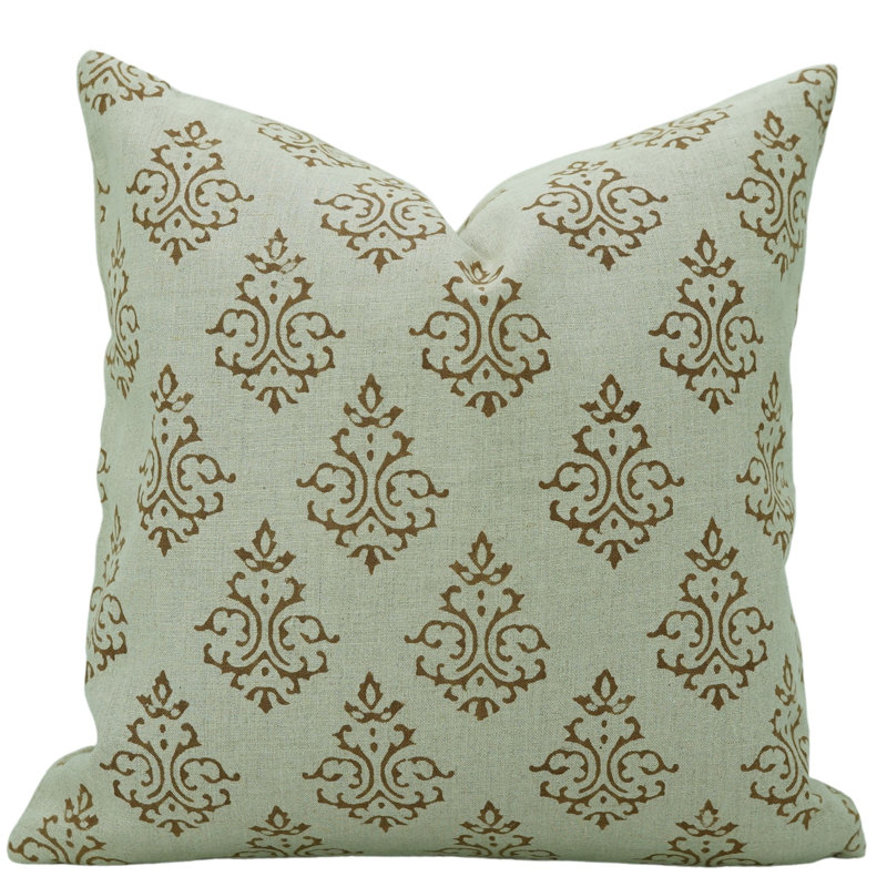Coussin décoratif en lin fabriqué à la main à motif de blocs Fab Fabine, H 14 po x l 14 po, Carré