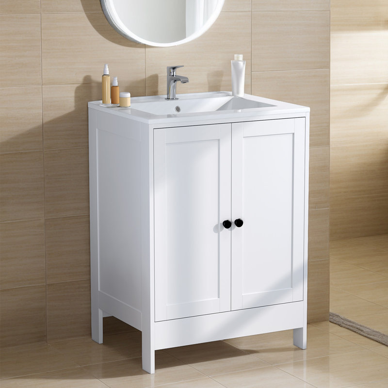 Meuble-lavabo blanc 24 po sans comptoir avec rangement à l'arrière
