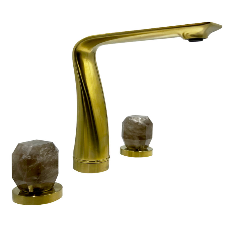 Rock Crystal Handles Widespread Modern Bathroom Faucet – Luxury 3-Hole Vanity Faucet with Handcrafted Crystal Handles