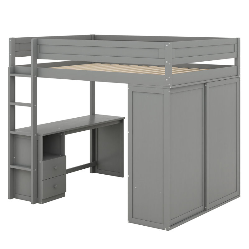 Lit mezzanine avec tiroirs Jaslena Kids, Double, Gris