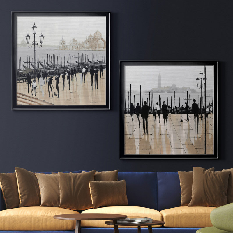«Quiet Gondolas I», ensemble de 2 reproductions d'art graphique, H 17,5 po x l 35 po x P 1,5 po, Pas de tapis