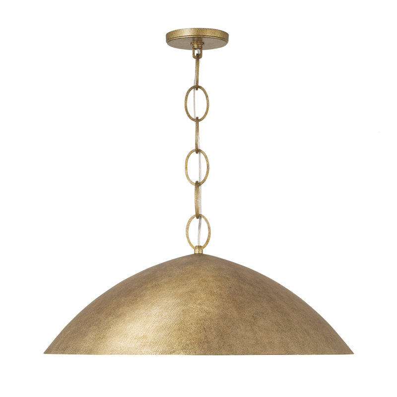 24" W x 11" H Integrated LED Dome Pendant in Textural Feathered Brass with Designer Chain, 24"W x 11"H