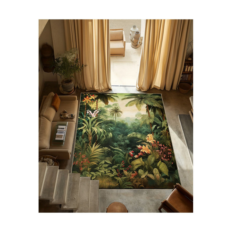 Tapis décoratif à motif de forêt tropicale à motif lavable de la collection Waso, Tapis de couloir 3 pi 3 po x 6 pi 7 po