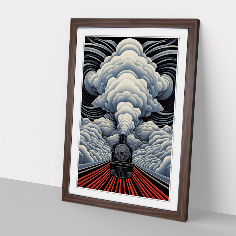 Steam Train Op - Single Picture Frame Print on Wood, Walnut, 34cm H x 25cm W x 2cm D