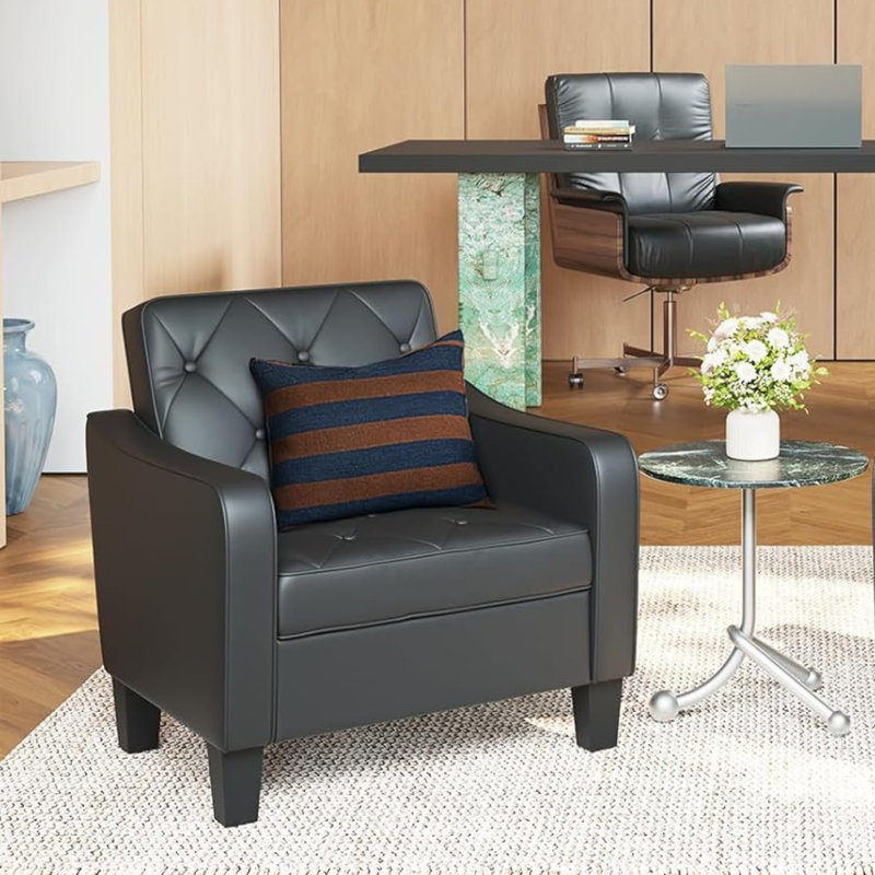 Faux Leather Armchair, Black Faux Leather