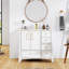 Meuble-lavabo de 35,6 po, style Mid-Century, autoportant, finition peinte, grand espace de rangement, lavabo profond, tablettes réglables, surface d'usure intégrée White Century, blanc, facile à installer