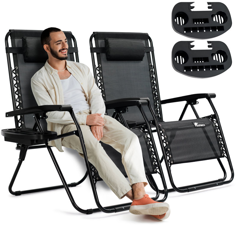 SUNMER Extra Wide Garden Chairs ( Set Of 2), Black