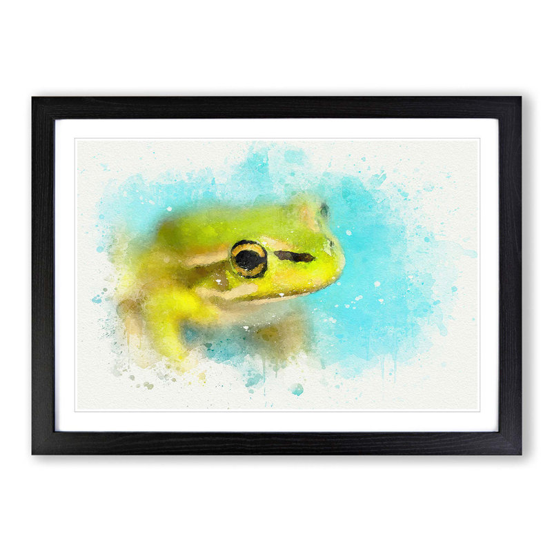 Green Frog in Abstract - Picture Frame Graphic Art Print, 36cm H x 48cm W x 2cm D, Black Framed