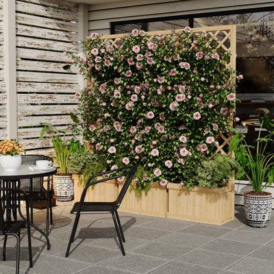 Écran d'intimité avec jardinière, clôture de jardin à charnières à 3 panneaux, paravent en cèdre naturel pour patio, terrasse, cour arrière