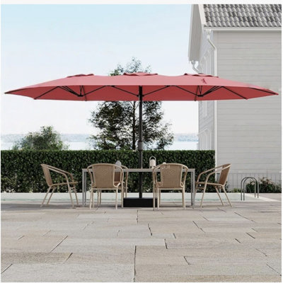 Patio Umbrella, Double-Side Rectangular 15ft x 9ft Outdoor Umbrella, 180G Polyester Canopy Umbrella Outdoor Patio Crank Open/Close, Powder-Coated Steel Frame Patio Umbrellas, Base Included