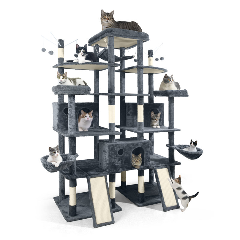 Tour à gros chats d'intérieur pour grands chats, arbre à chat XXL de 80 po de haut, tour moderne à plusieurs niveaux avec poteaux à griffes et perchoir élargi