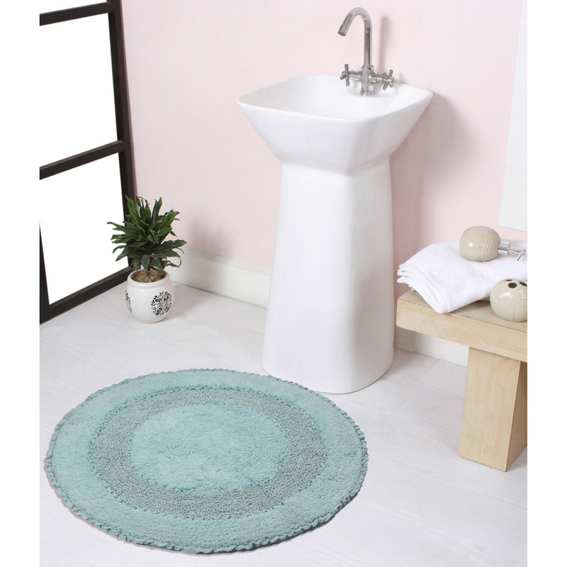 Plush Cotton Round shape bath Rug, Sky Blue, 30"W x 30"L