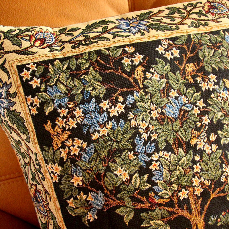 William Morris Tree of Life Embroidered Cotton Square Pillow