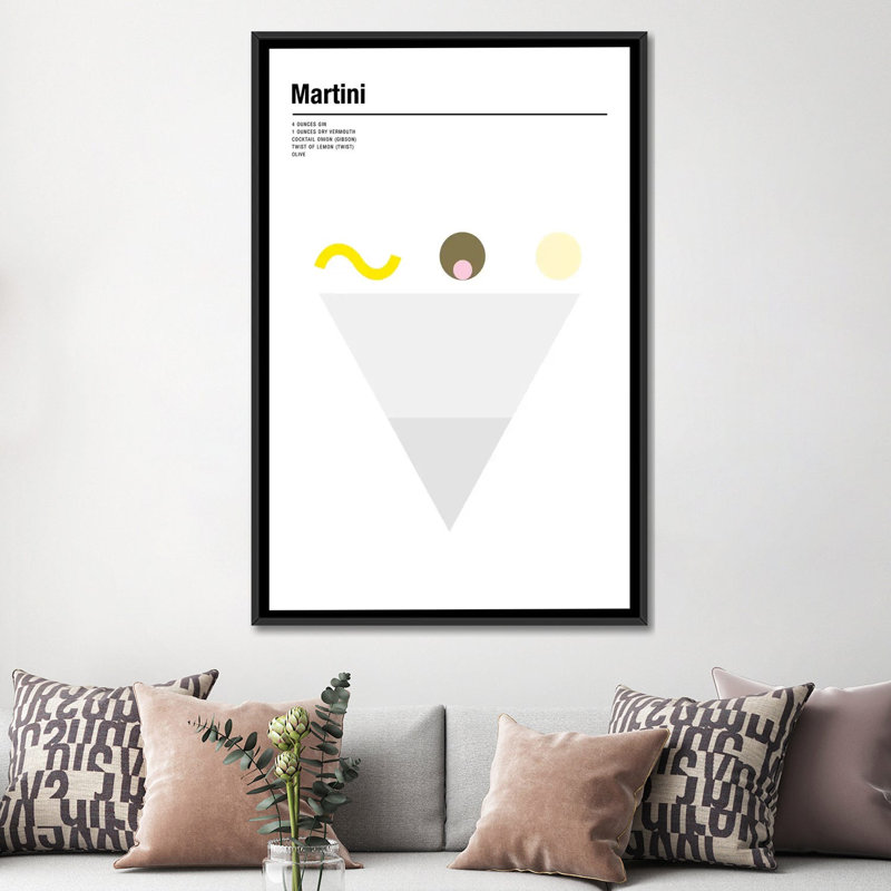 « martini », impression sur toile, H 26 po x l 18 po x P 1,5 po, Toile avec cadre noir, Pas de tapis
