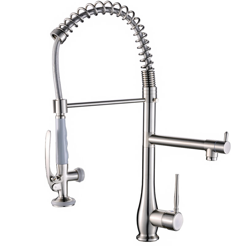 Brushed Nickel Commercial Kitchen Faucet With Pull Down - Heavy Duty Design For Sink Style Nickel, , High Performance