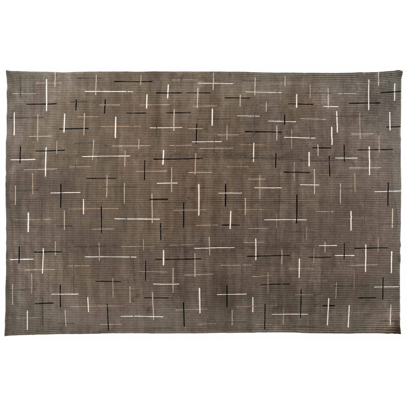 Tapis brun / gris en laine noué à la main de conception unique 12 pi x 18 pi