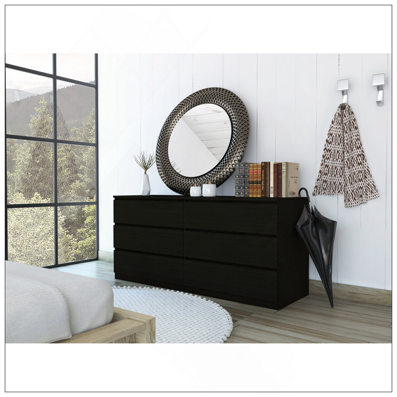 Commode double 6 tiroirs Tronx, chambre, noir, Noir